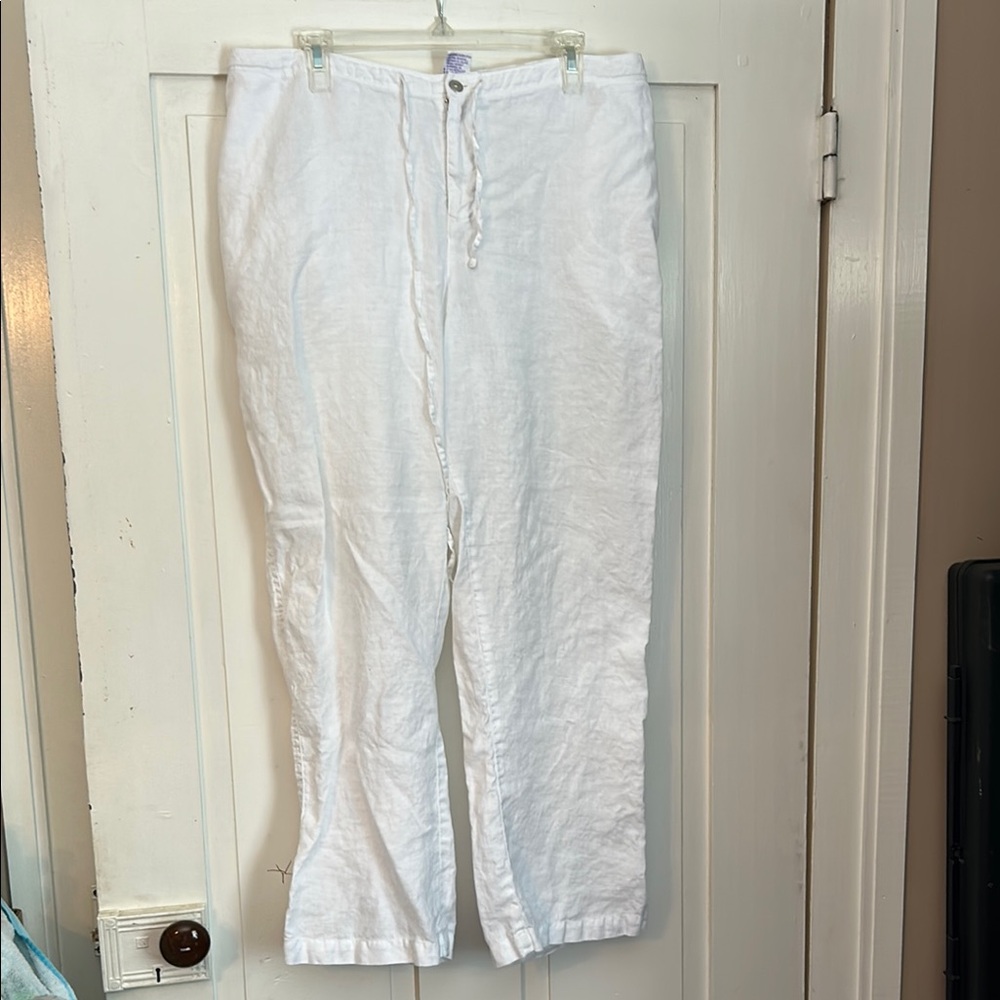 FRESH PRODUCE Women’s White Linen Pants Wide Leg Relaxed 1X Coastal Grandma